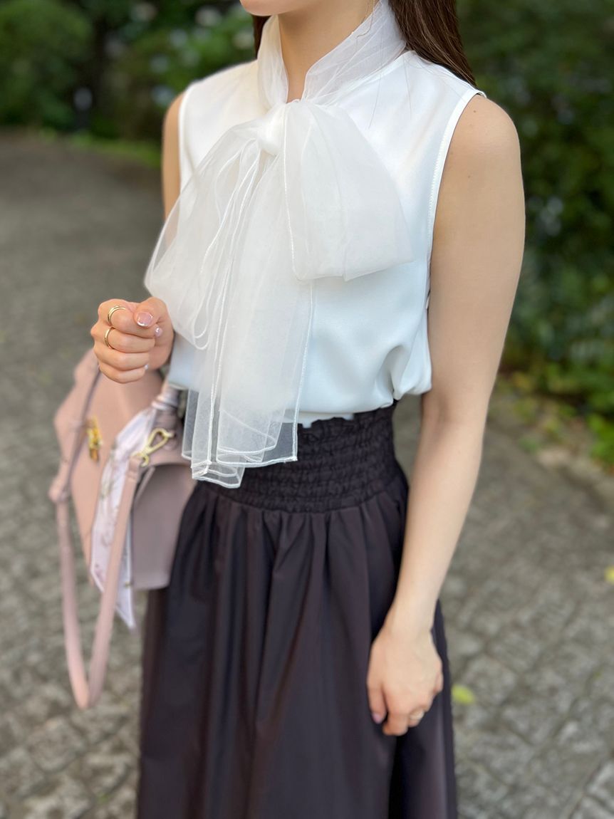 SNIDEL「チュールボウタイノースリブラウス」|シャツ・ブラウス|