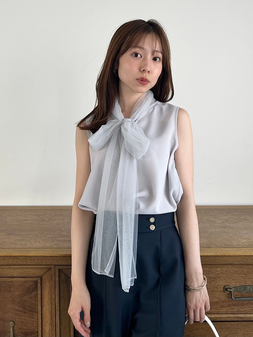 SNIDEL「チュールボウタイノースリブラウス」|シャツ・ブラウス|