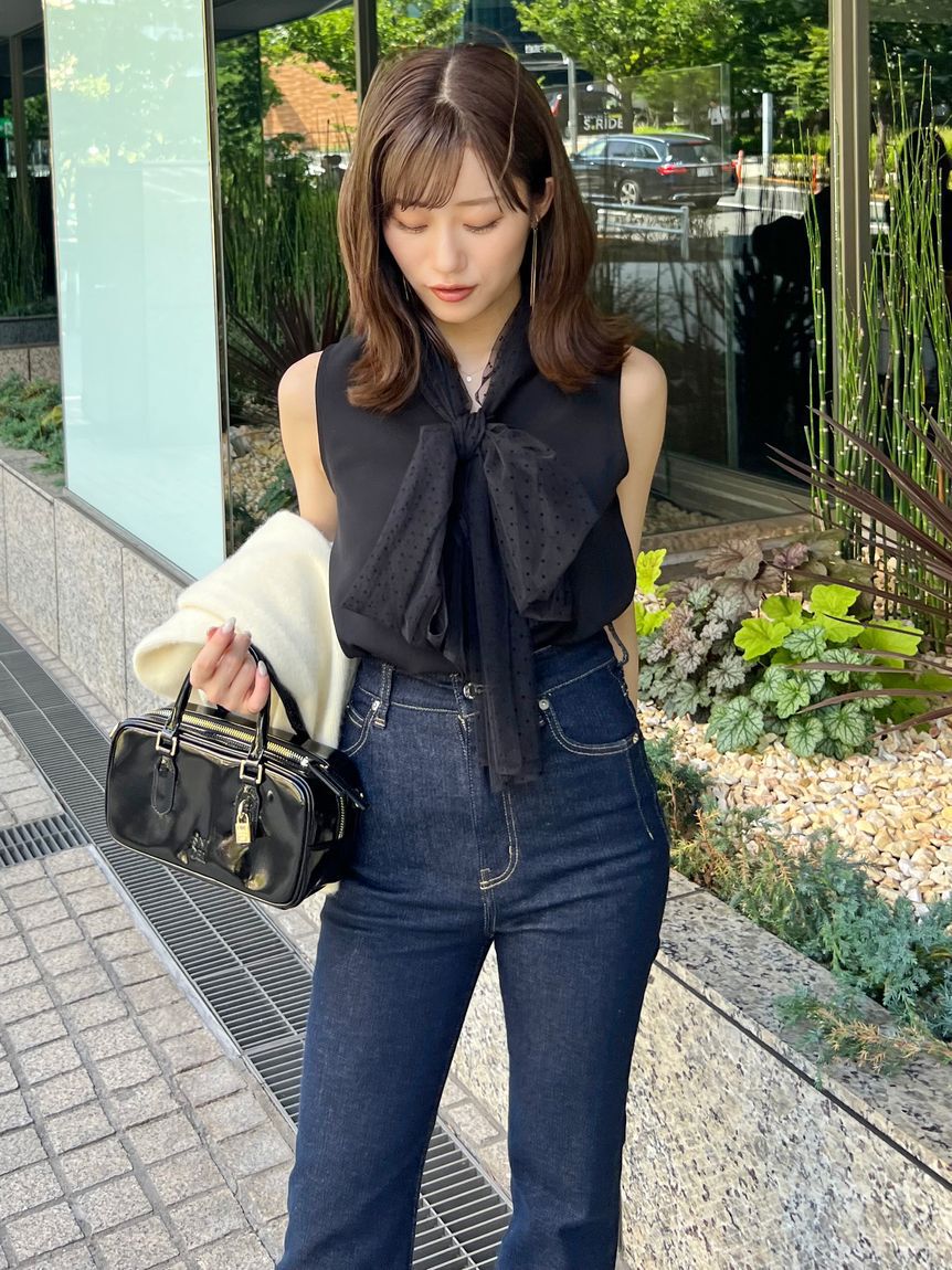 SNIDEL「チュールボウタイノースリブラウス」|シャツ・ブラウス|