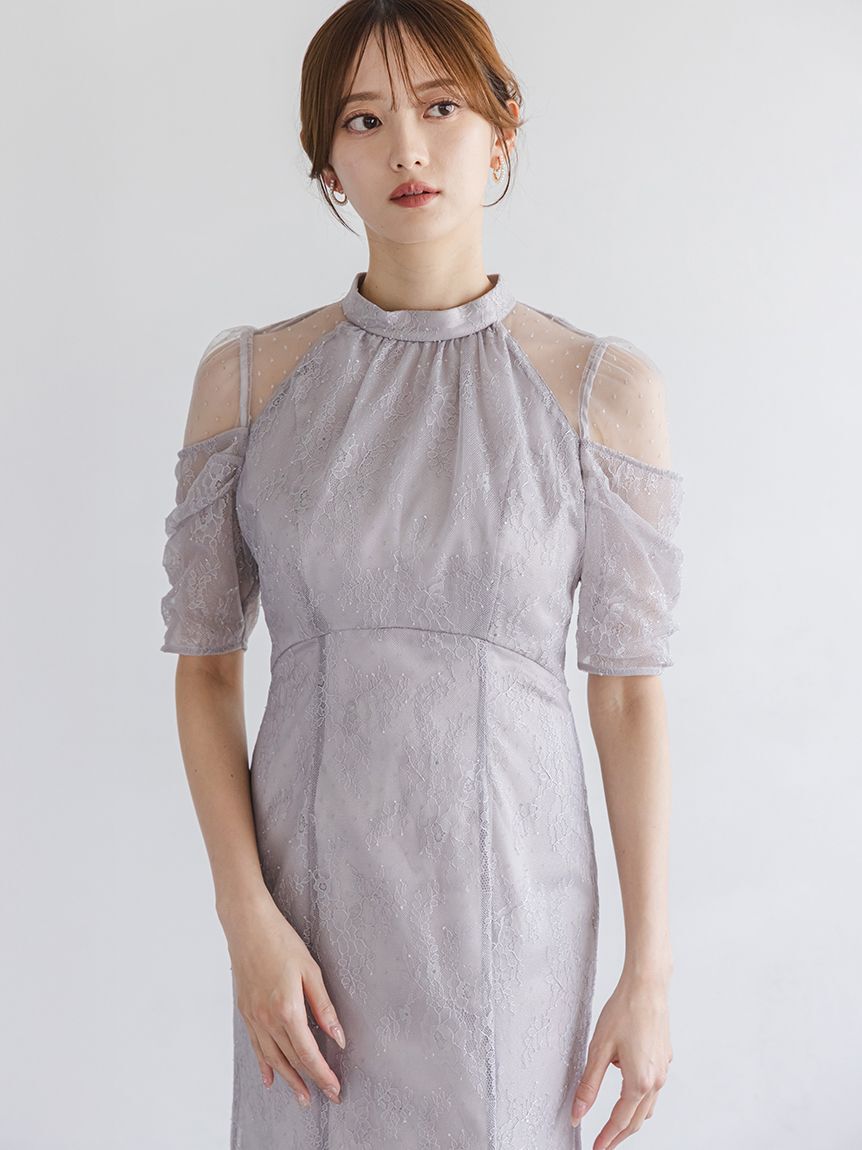 SNIDEL「シアーショルダーレースドレス」|ドレス|