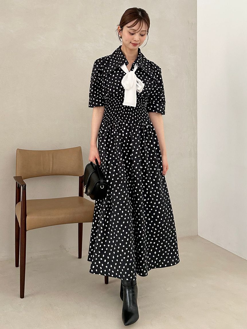 SNIDEL「ドットボウタイシャツワンピース」|ワンピース|BLK