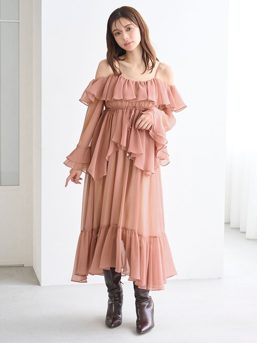 SNIDEL「オフショルフリルワンピース」|ワンピース|