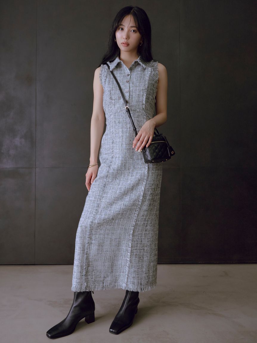 FRAY I.D「【00サイズ】フリンジデザインツイードポロワンピース」|ワンピース|