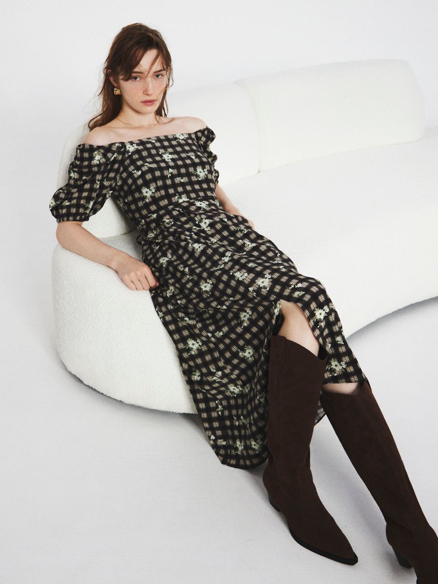 FRAY I.D「【00サイズ】スクエアネックプリントワンピース」|ワンピース|