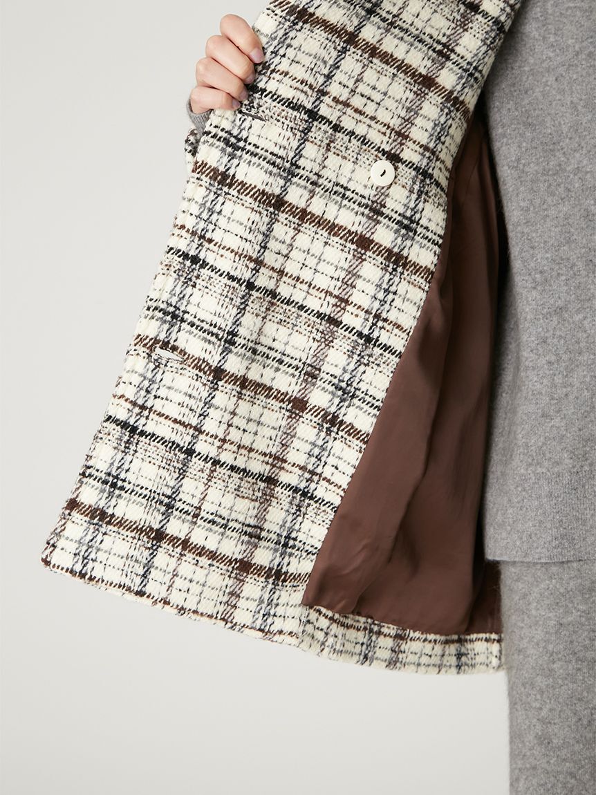 FRAY I.D「ダブルブレストチェックミドルコート」|ピーコート|