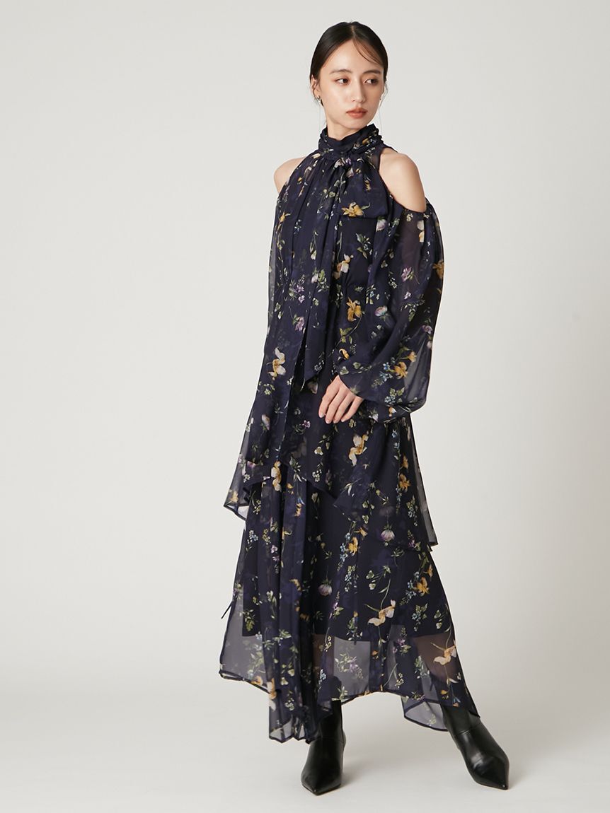 FRAY I.D「【00サイズ】フラワープリントオフショルティアードワンピース」|ワンピース|