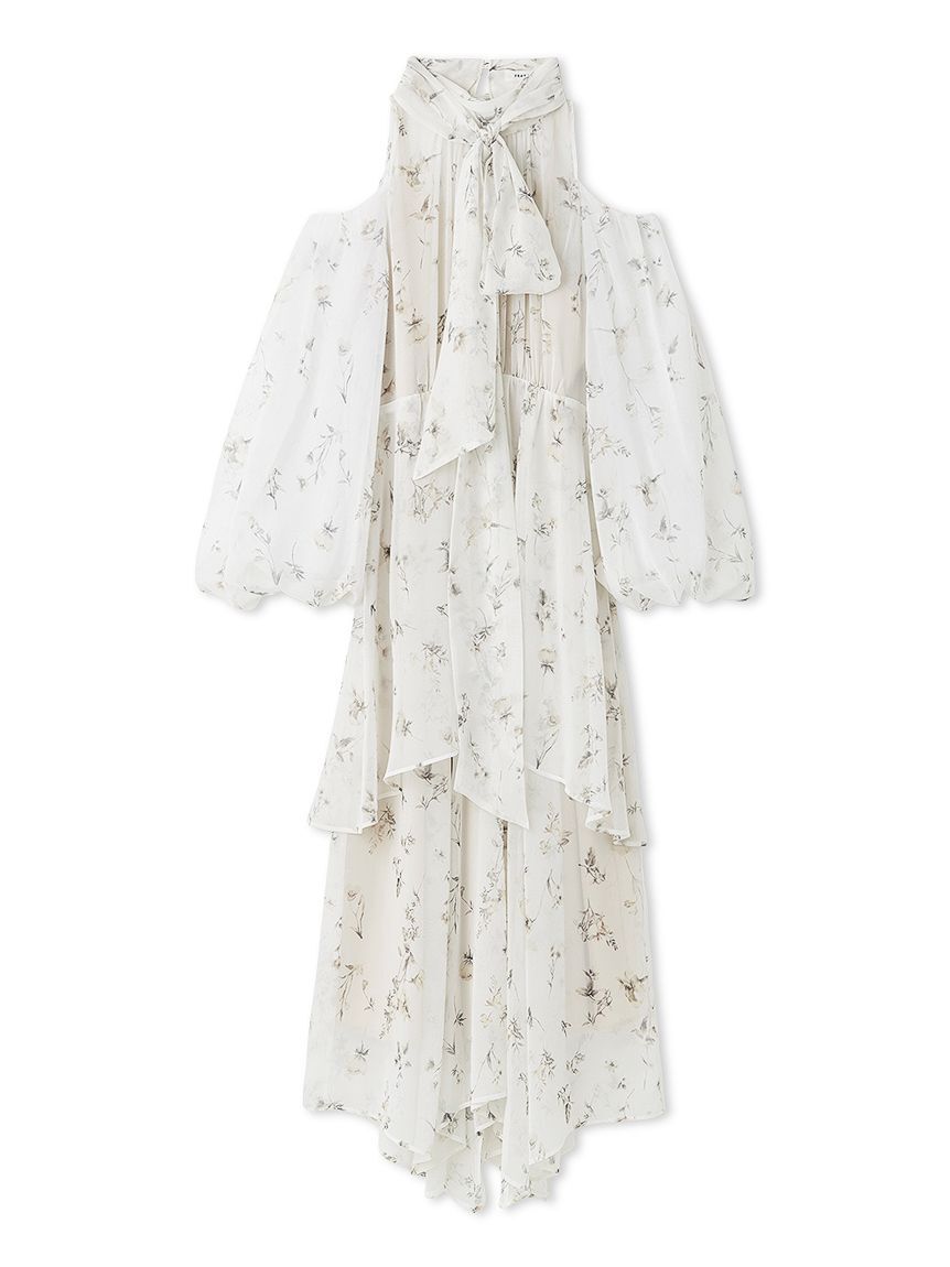 FRAY I.D「【00サイズ】フラワープリントオフショルティアードワンピース」|ワンピース|