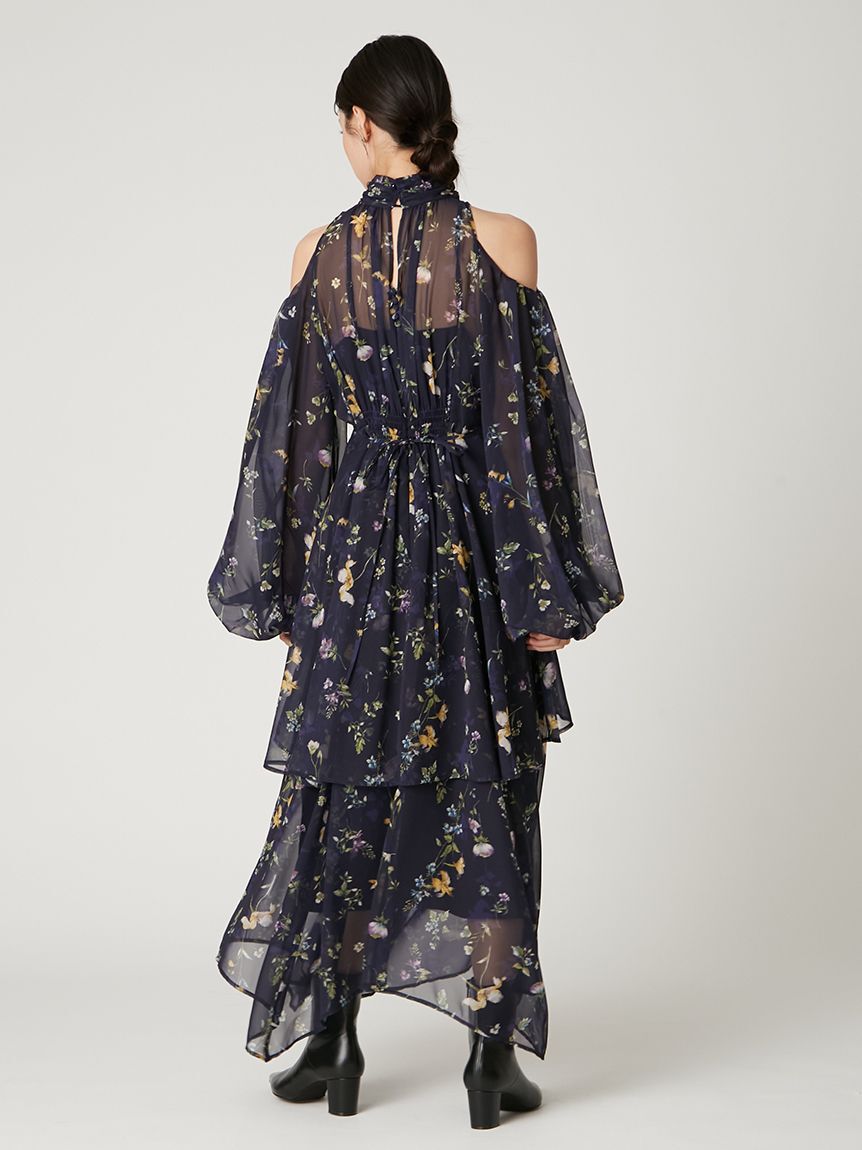 FRAY I.D「【00サイズ】フラワープリントオフショルティアードワンピース」|ワンピース|