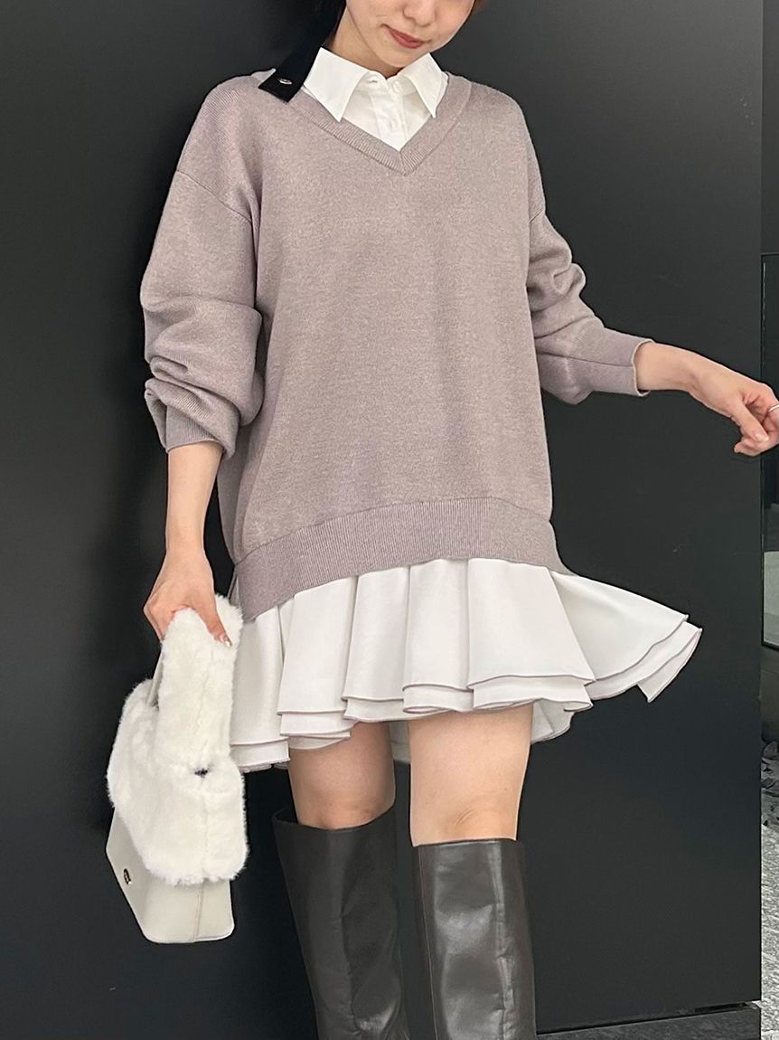 LILY BROWN「【限定カラー】シャツドッキングフリルミニワンピース」|ワンピース|