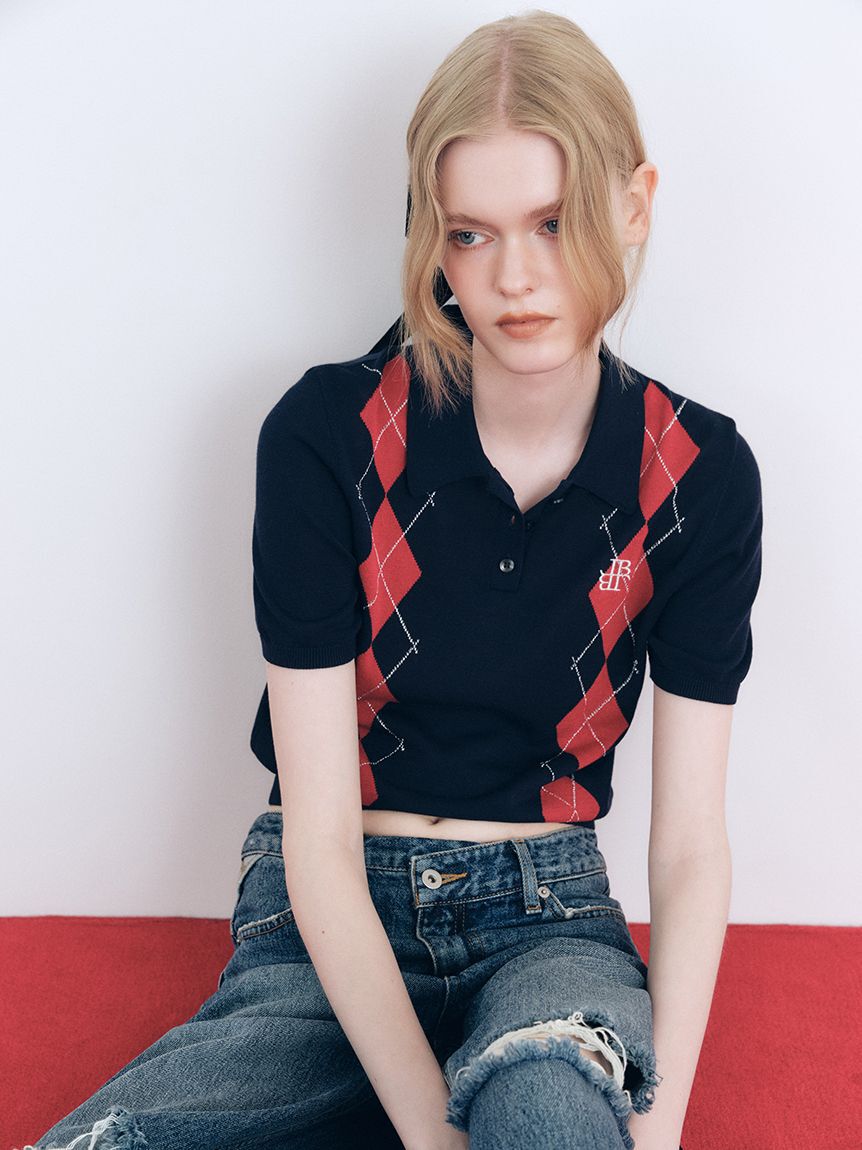 LILY BROWN「ワンポイントニットポロシャツ」|ポロシャツ|NVY