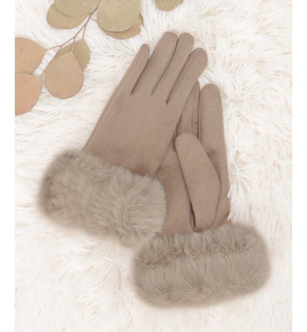 ikka「エコスエードフェイクファー付きグローブ」|手袋|