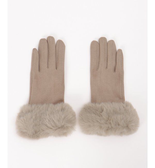 ikka「エコスエードフェイクファー付きグローブ」|手袋|