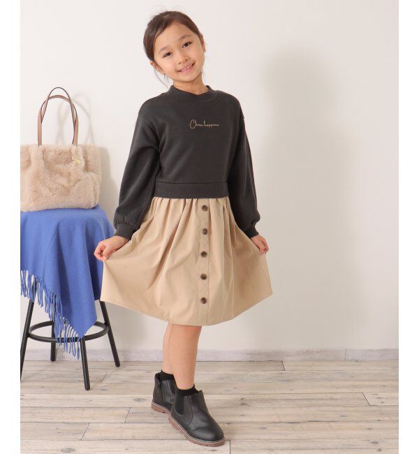 ikka kids「前ボタンスカートドッキングワンピース（120~160cm）」|スカート|