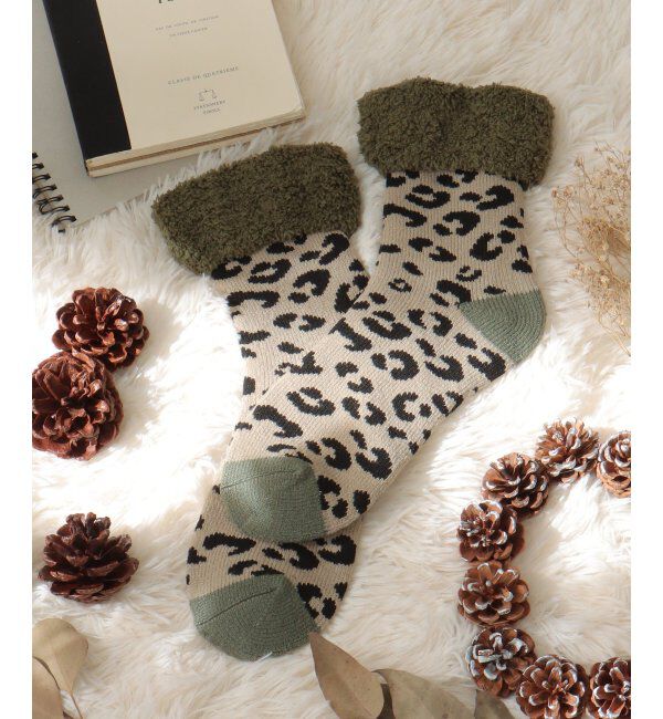 Lbc with Life「裏起毛ソックス レオパード」|その他|グリーン