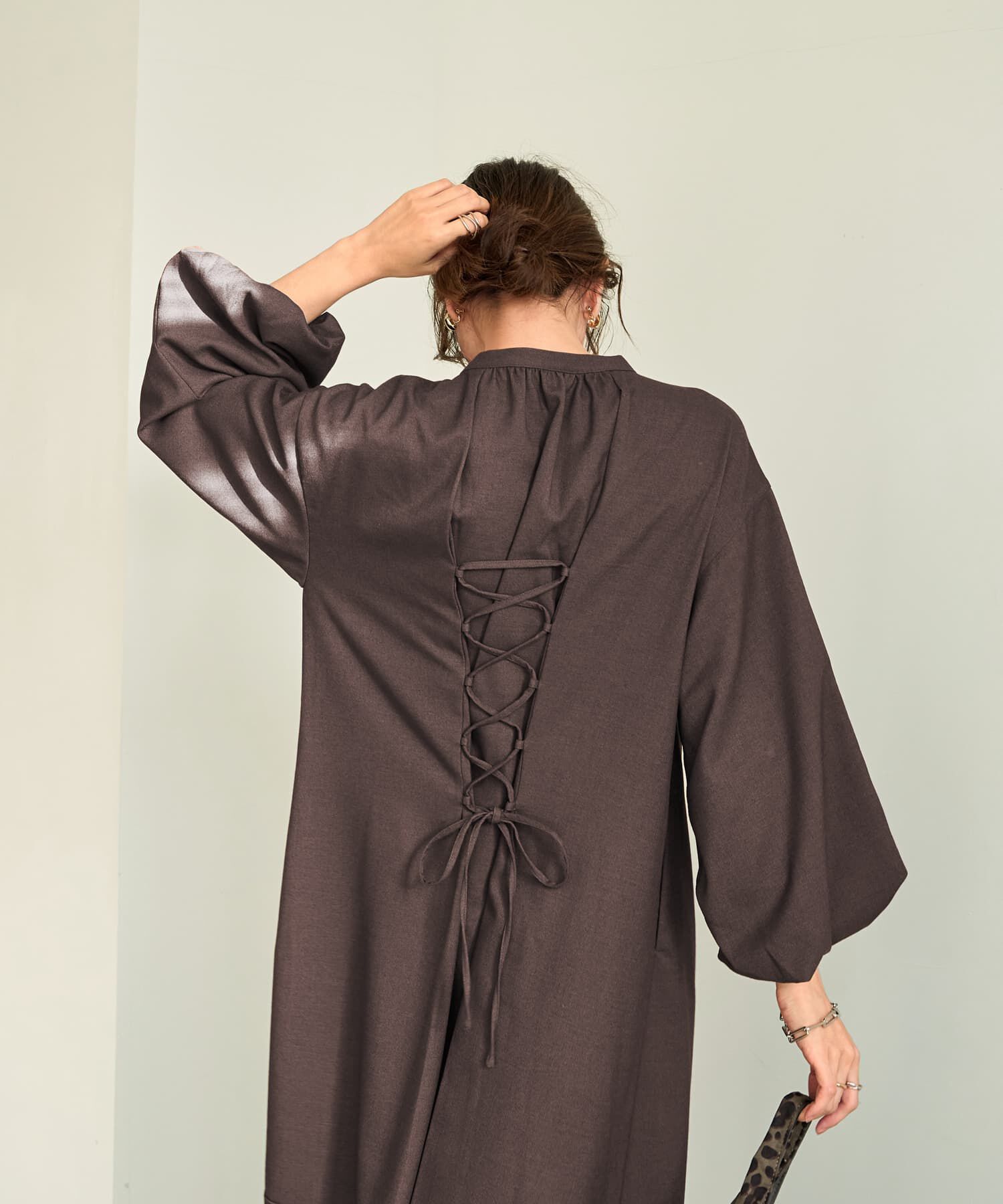 STYLE DELI「ボリューム袖バックレースアップワンピース」|ワンピース|