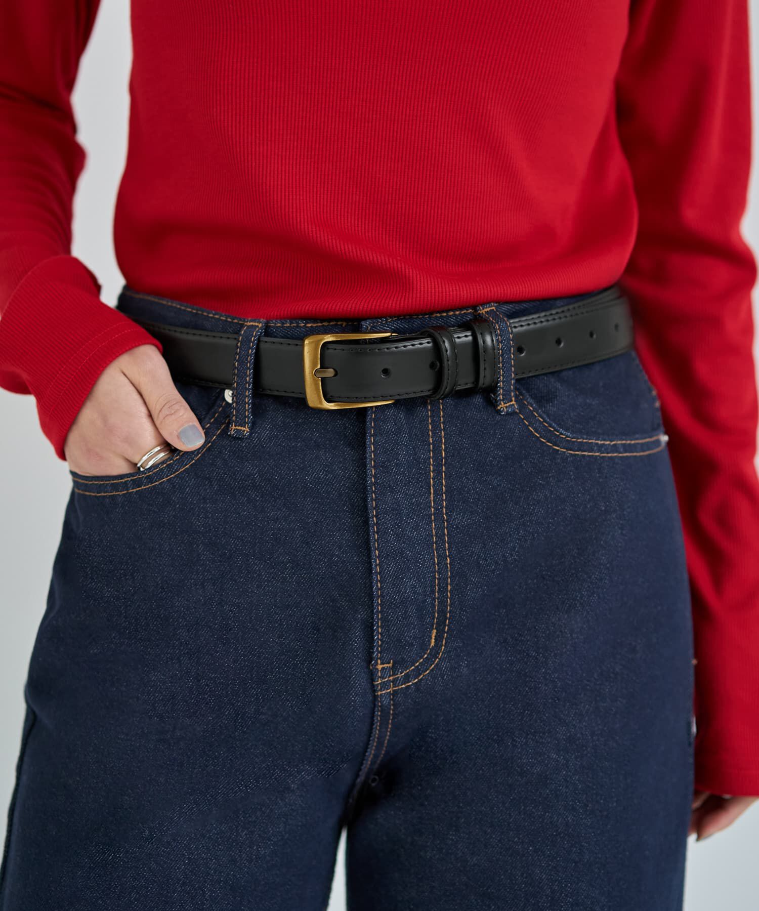 STYLE DELI「【DELI by】ミニマルリアルレザーベルト（ゴールド）」|ベルト|ブラック