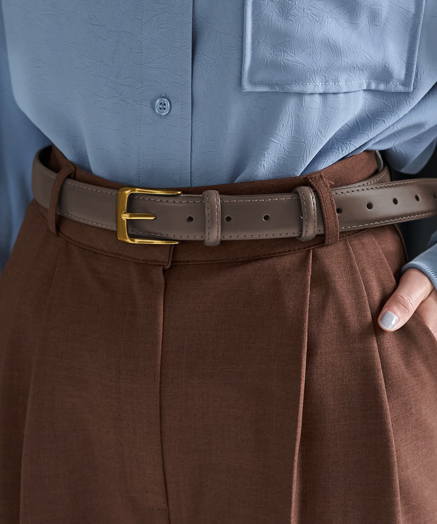 STYLE DELI「【DELI by】ミニマルリアルレザーベルト（ゴールド）」|ベルト|