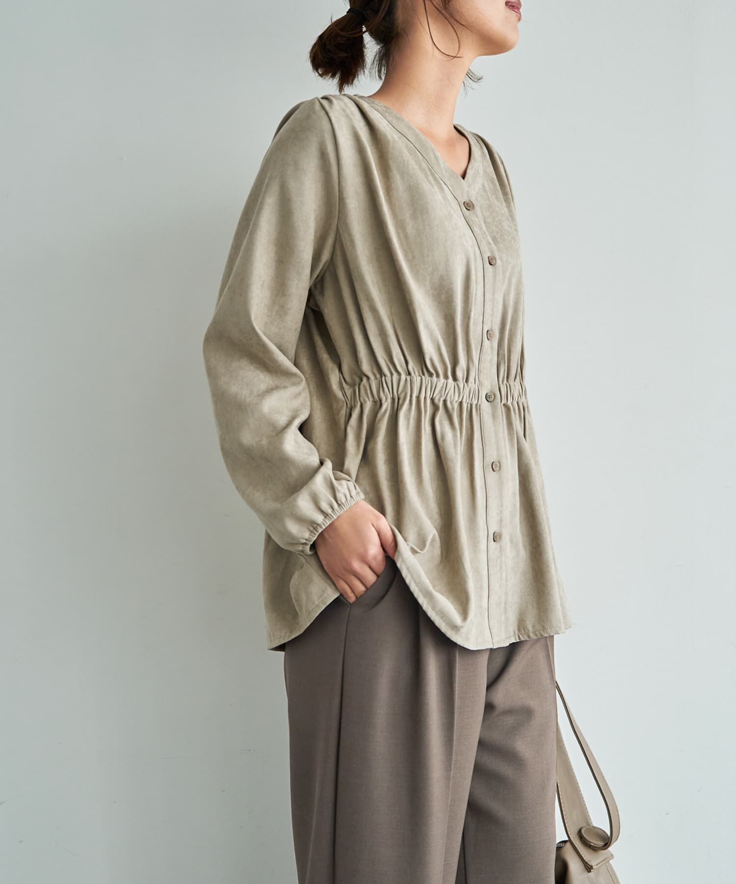 STYLE DELI「【LUXE】ピーチスキンウエストマークギャザーブラウス」|シャツ・ブラウス|