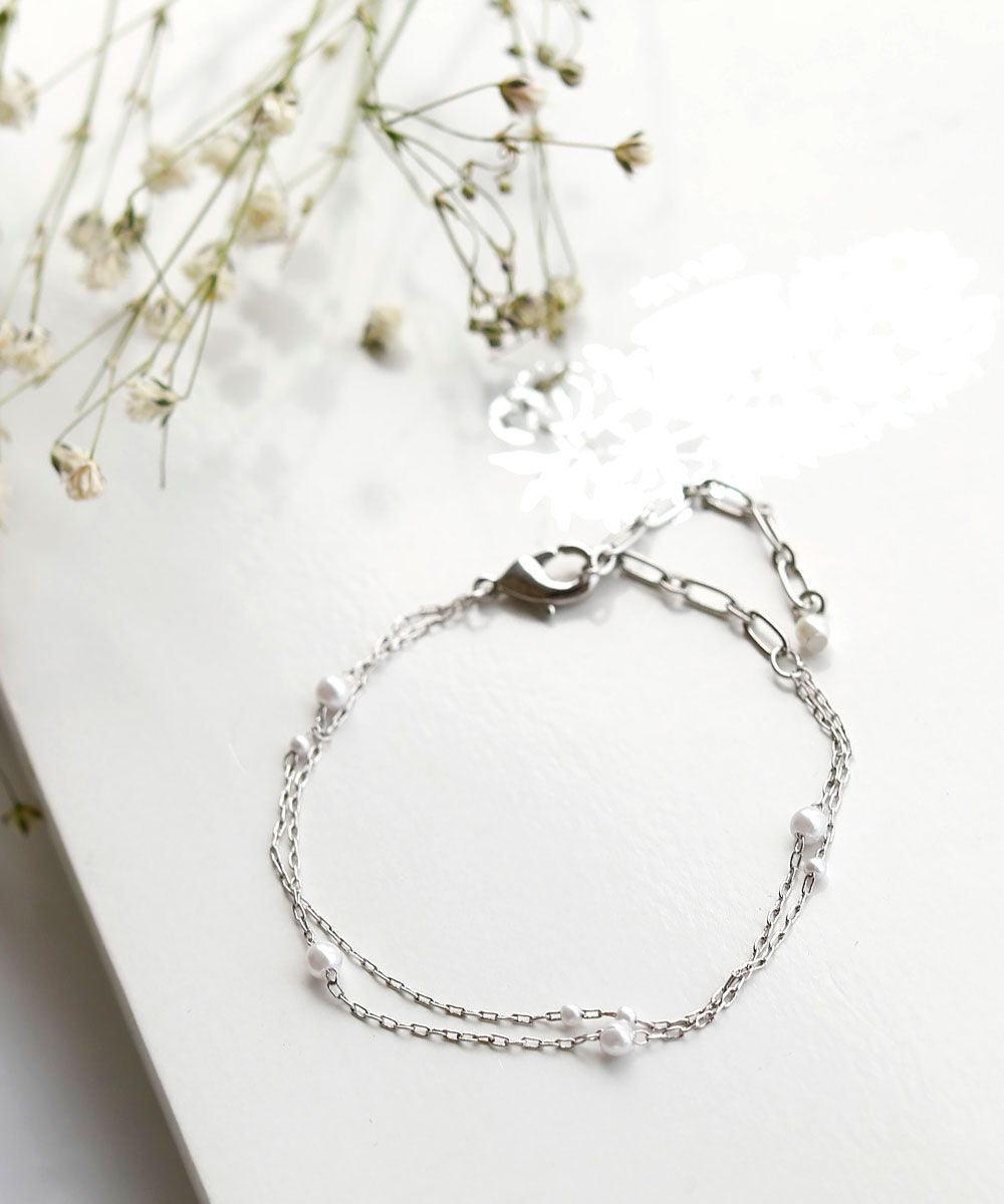 colleca la「粒パールとチェーンの2連ブレスレット」|ブレスレット・バングル|シルバー