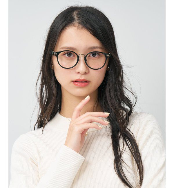  「ボストン型 メガネ | レザー調 ラバーテンプル 眼鏡 伊達メガネ 度付き CLASSIC レンズ交換券付」|メガネ|グリーン2