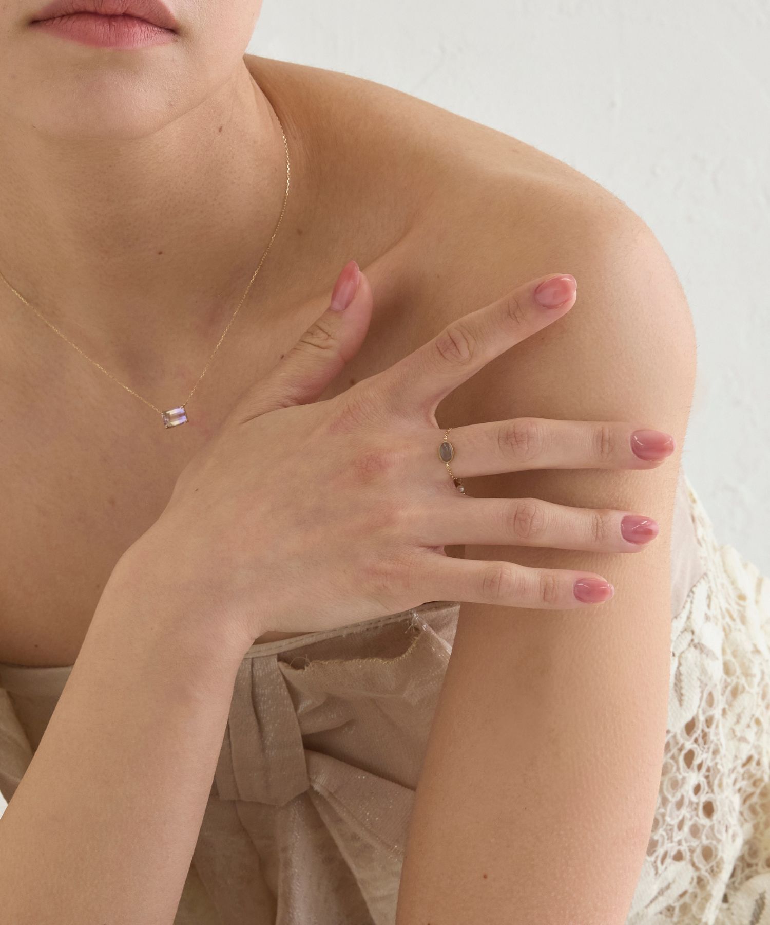 JUPITER「【K10】天然石チェーンリング/グレームーンストーン」|リング|