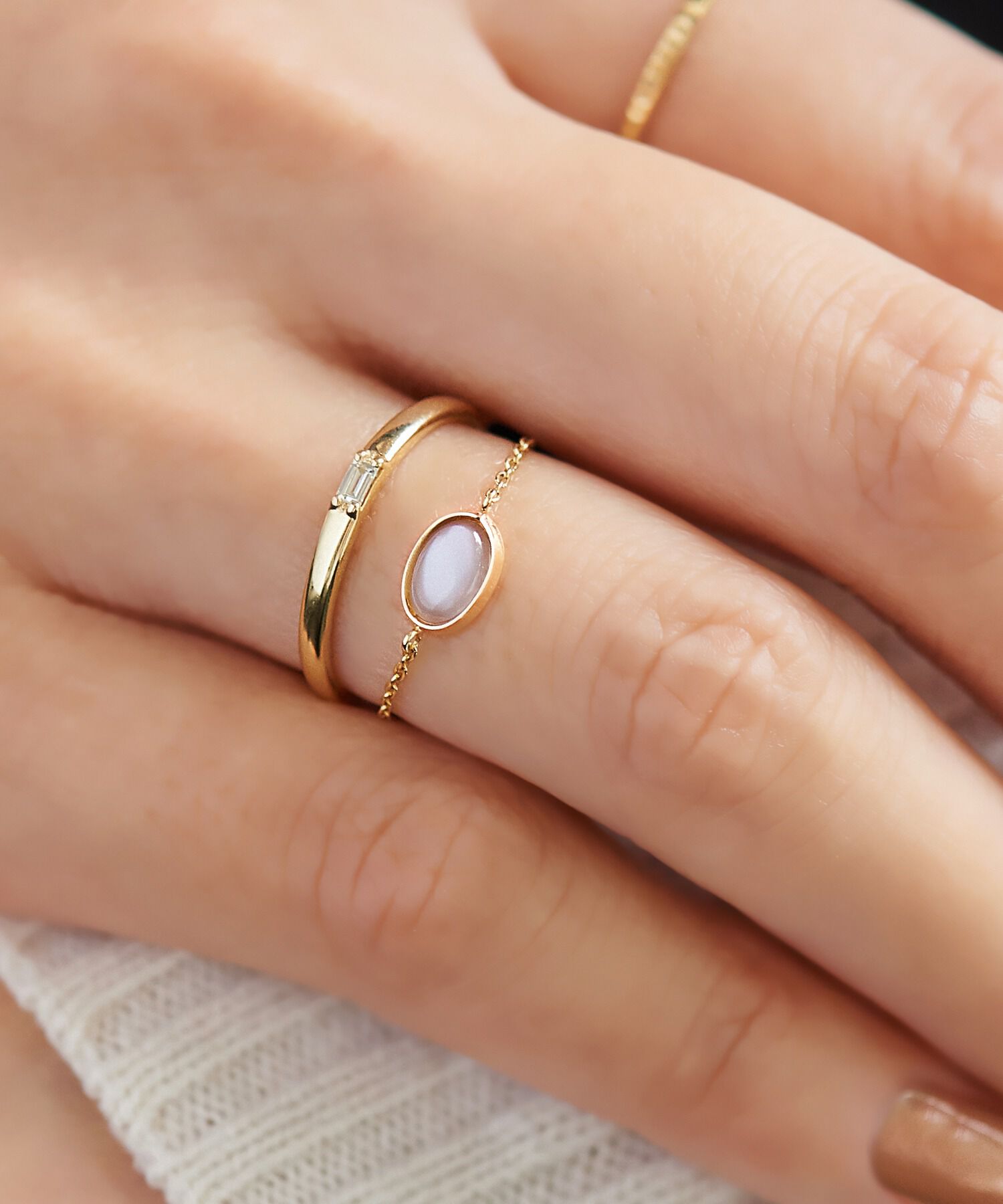 JUPITER「【K10】天然石チェーンリング/グレームーンストーン」|リング|