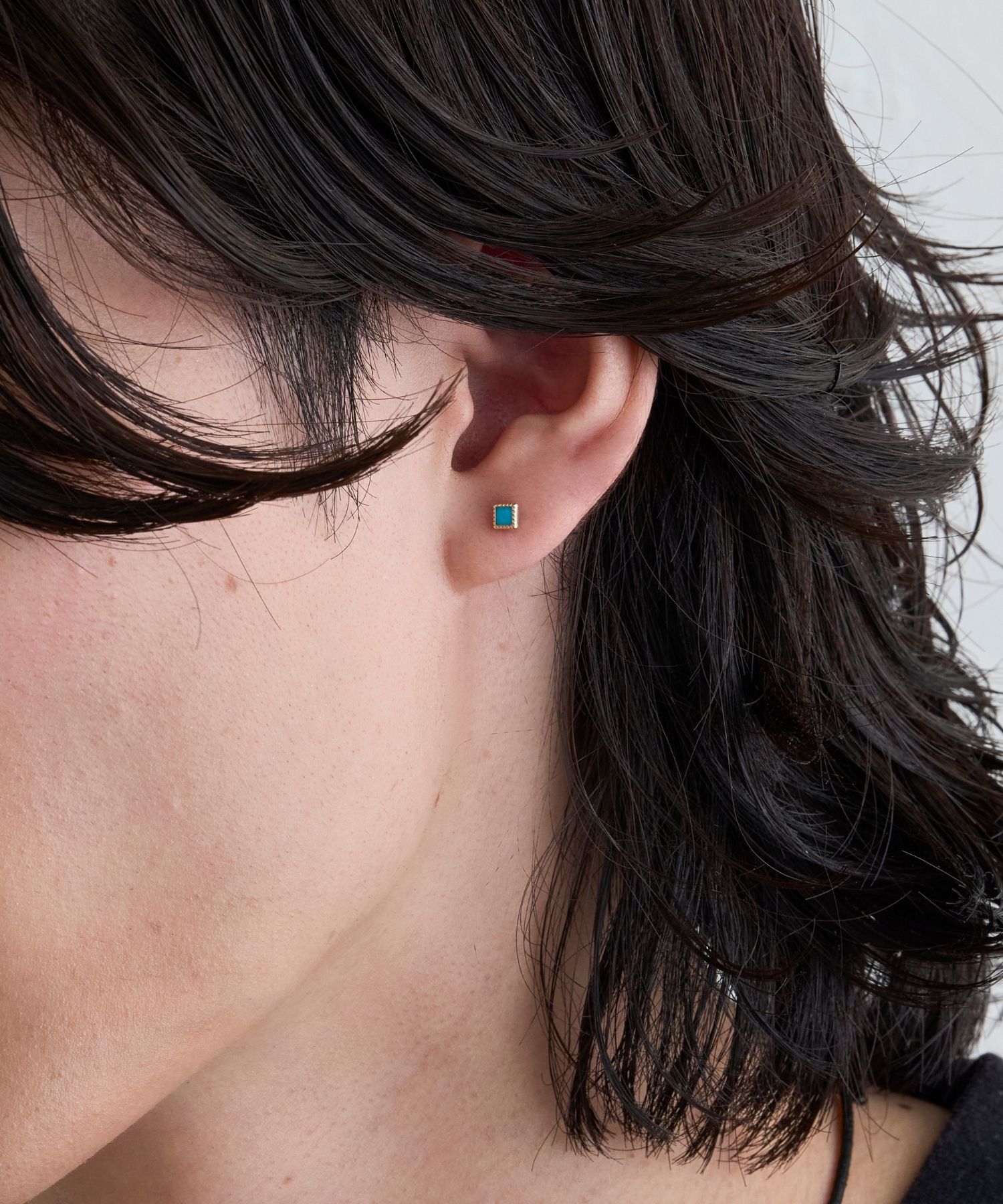 JUPITER「【片耳】K10スクエア天然石ピアス　ターコイズ」|ピアス|