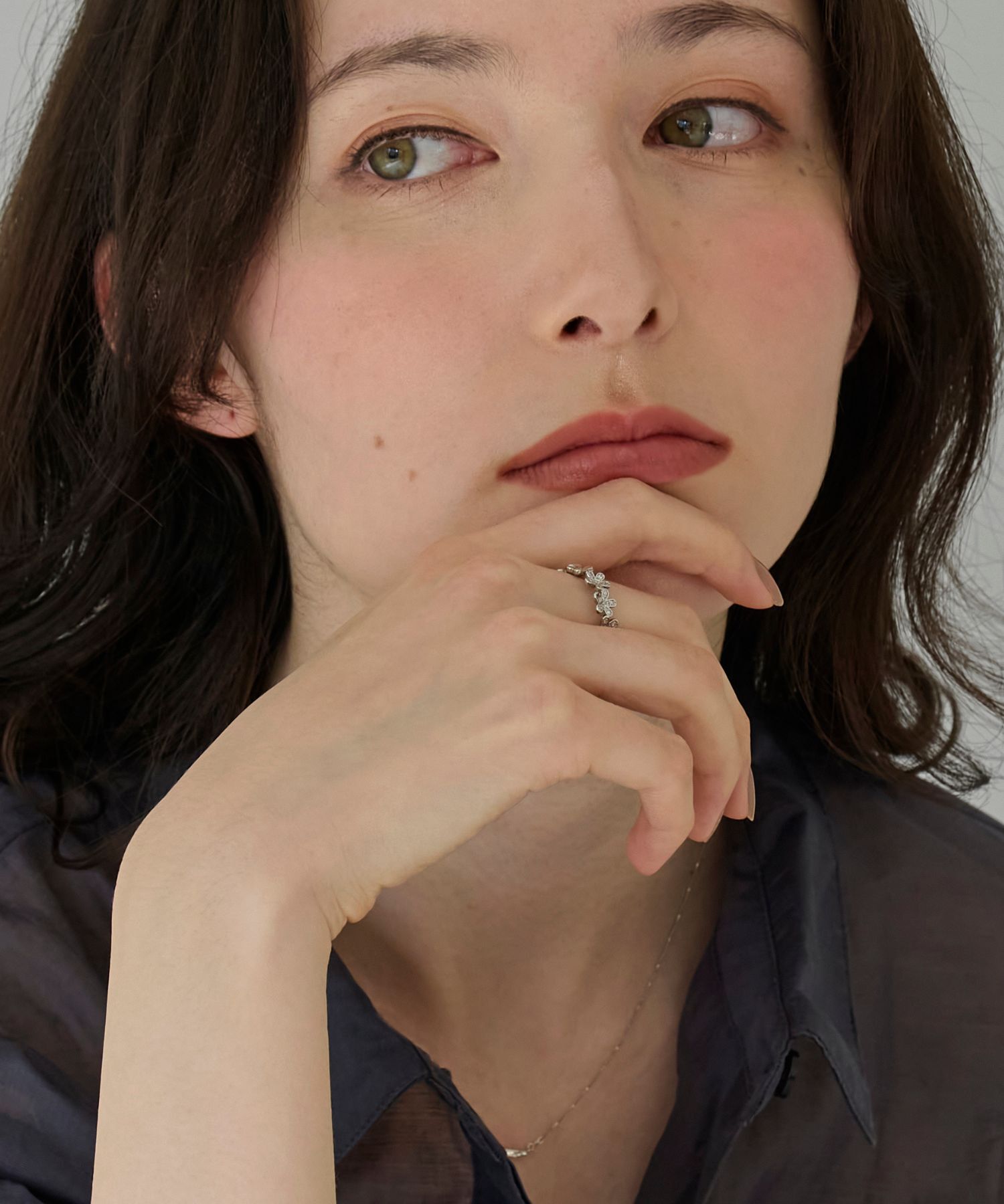 Phoebe「フローラルビジューレースカフリング　シルバー」|リング|