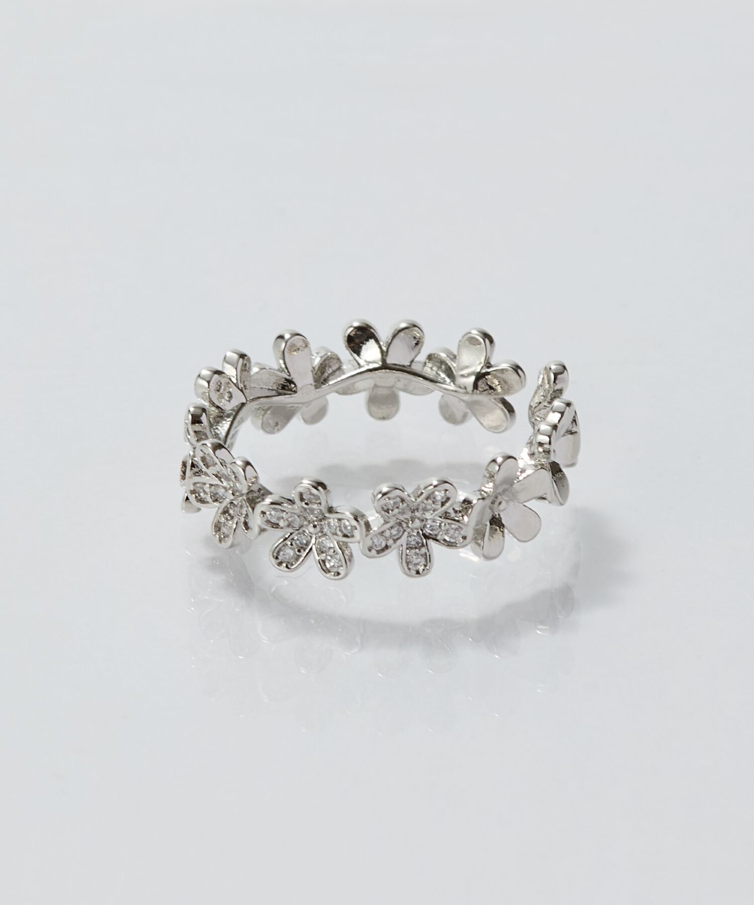 Phoebe「フローラルビジューレースカフリング　シルバー」|リング|