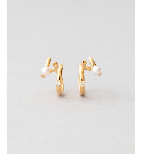 Jouete「ダブルイヤリング ジルコニア&times;パール」|イヤリング|イエローゴールド