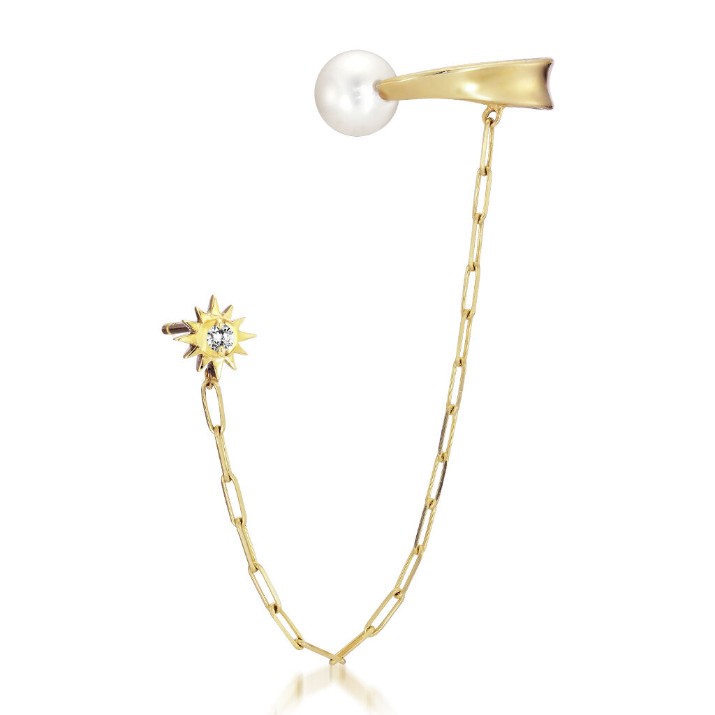 STAR JEWELRY「CHAIN PIERCED EARRING & EAR CUFF」|ピアス|イエローゴールド