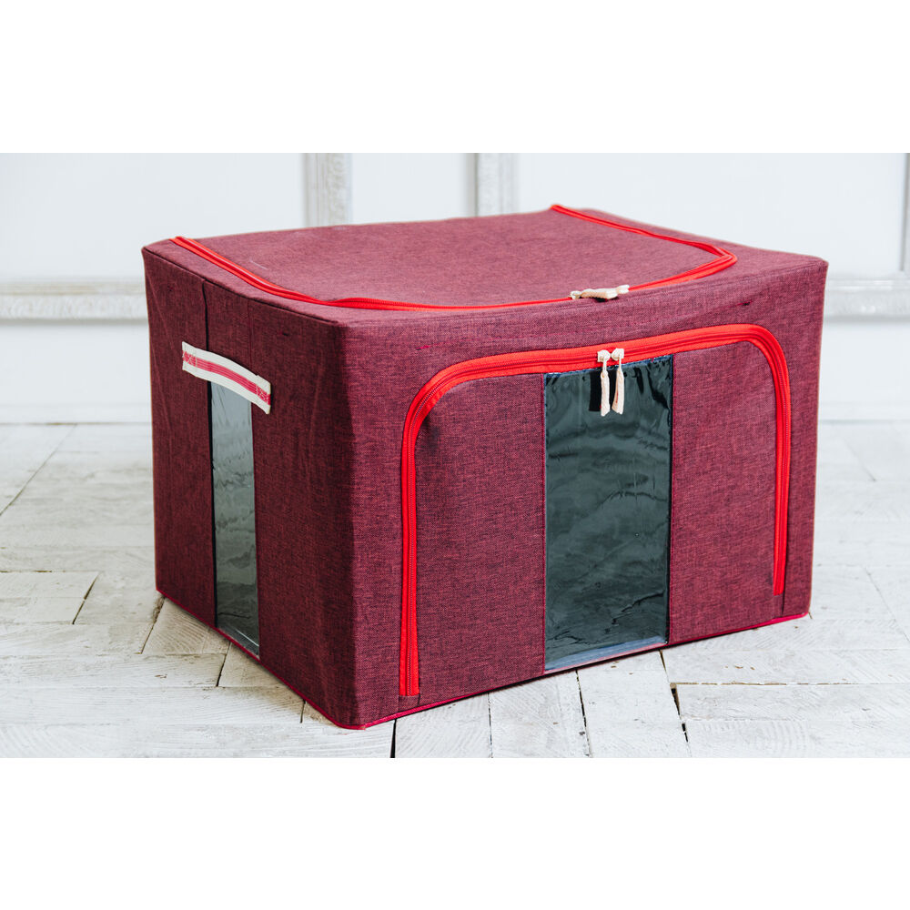 BACKYARD FAMILY「収納ボックス 布 ふた付き 通販 衣装ケース 前開き 窓付き収納ボックス 衣類収納ボックス」|その他|レッド1