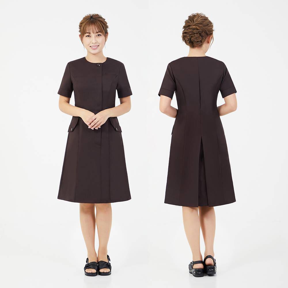 BACKYARD FAMILY「事務 ワンピース 通販 LindeLin LDL-1403 事務服 エステ ユニフォーム 医療事務」|ワンピース|ブラウン1