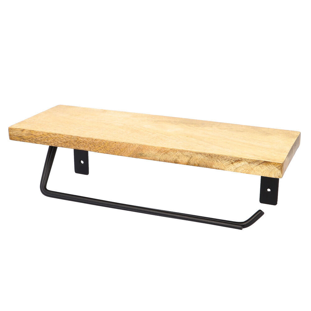 BACKYARD FAMILY「トイレットペーパーホルダー おしゃれ 通販 2連 ダブル  アイアン 木製 ホルダー シェルフ型」|トイレタリー・ランドリーグッズ|ブラック1