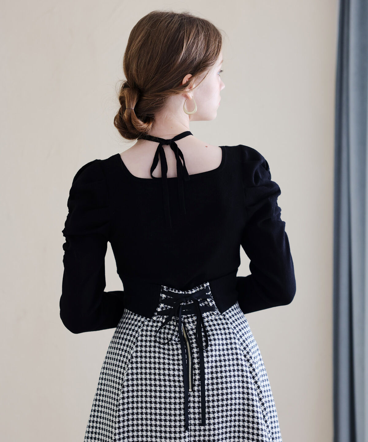 アンドクチュール「スクエアネックホルターリボンプルオーバー」|ニット・セーター|