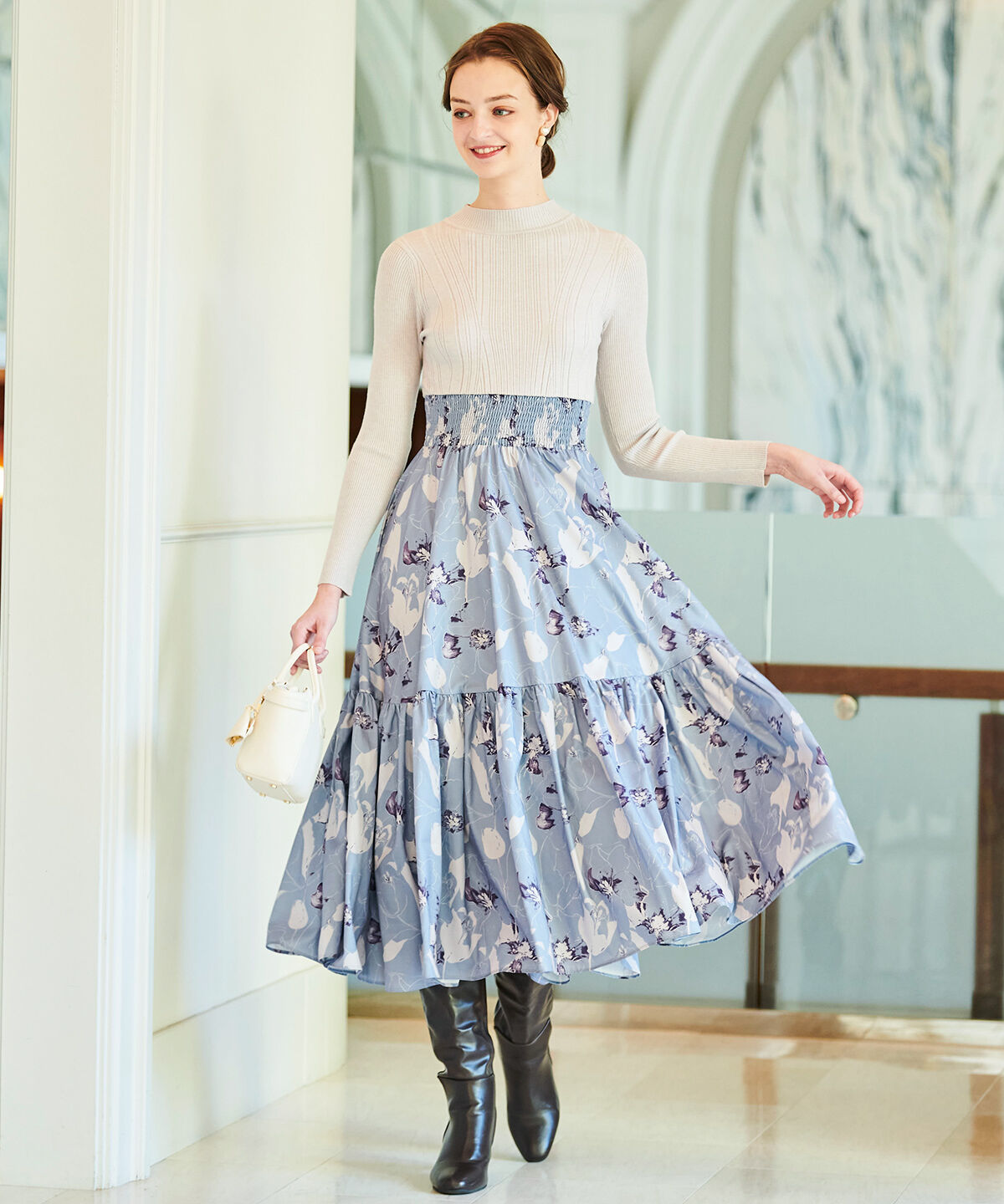 アンドクチュール「デジタルフラワードッキングワンピース」|ワンピース|