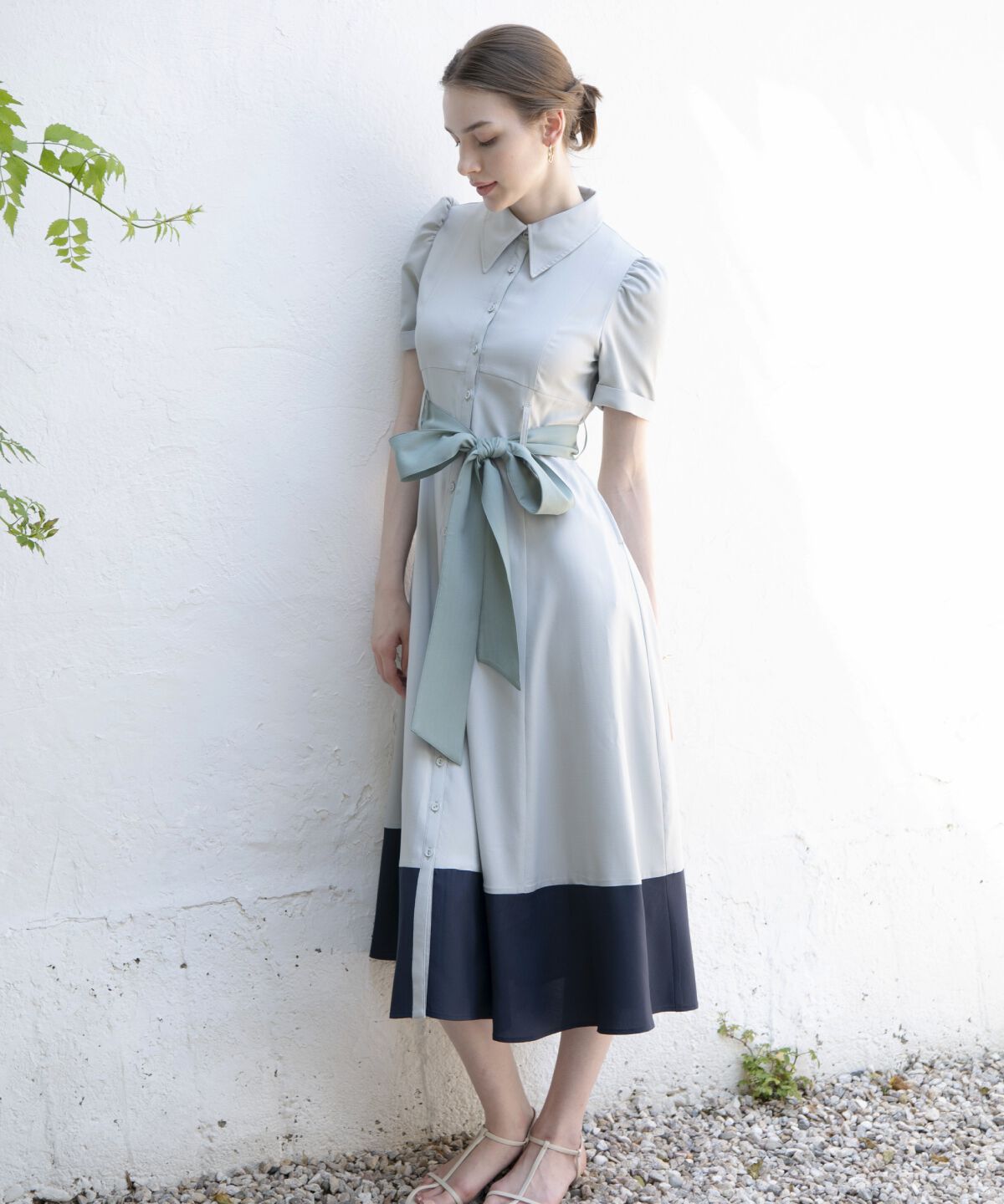 アンドクチュール「配色シャツワンピース」|ワンピース|