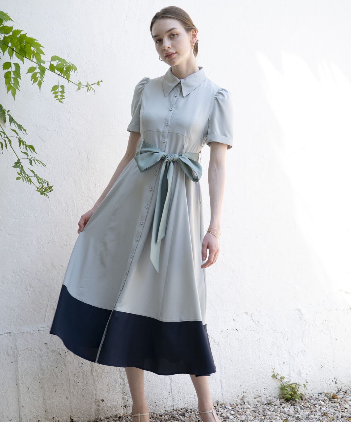 アンドクチュール「配色シャツワンピース」|ワンピース|