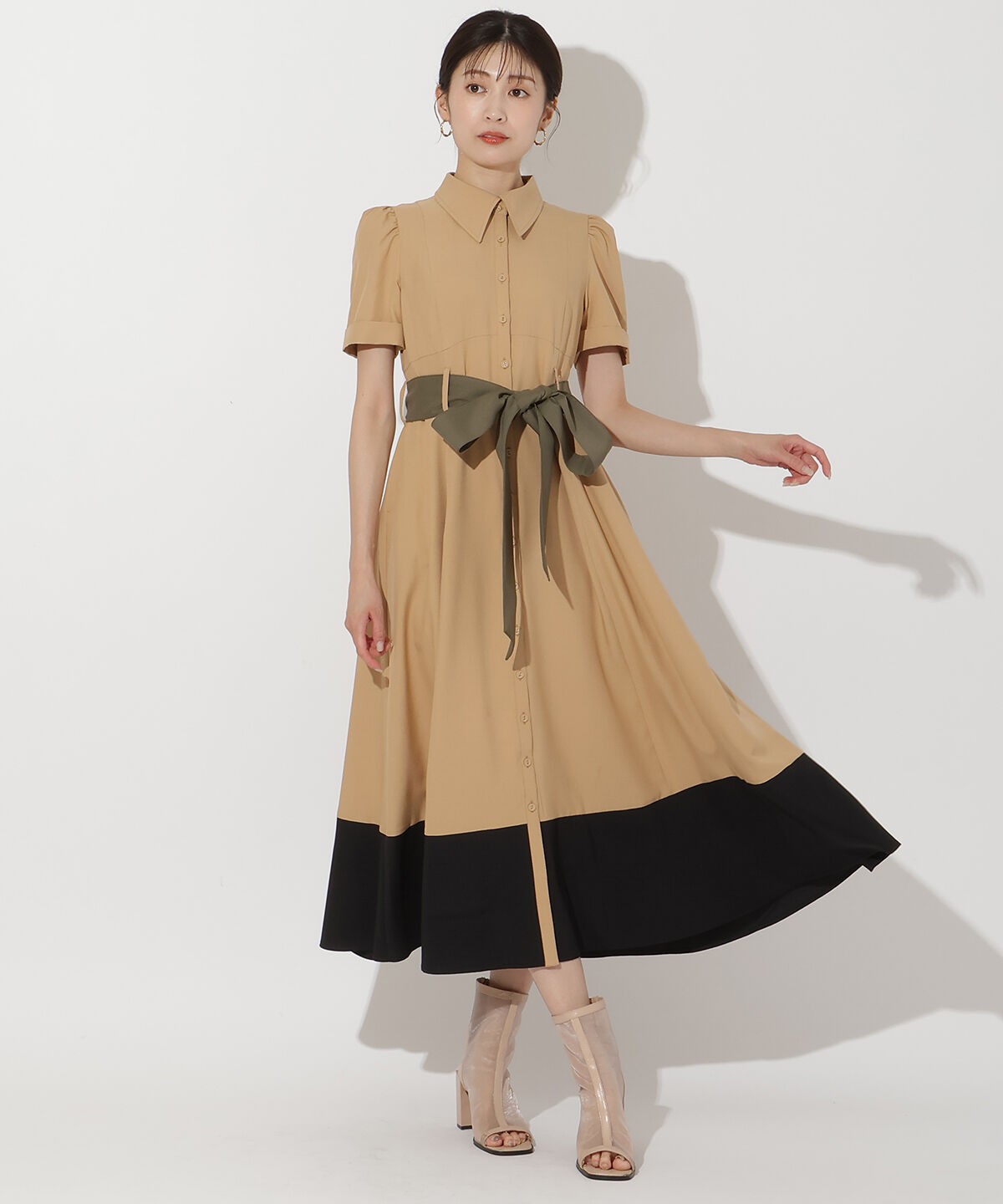 アンドクチュール「配色シャツワンピース」|ワンピース|