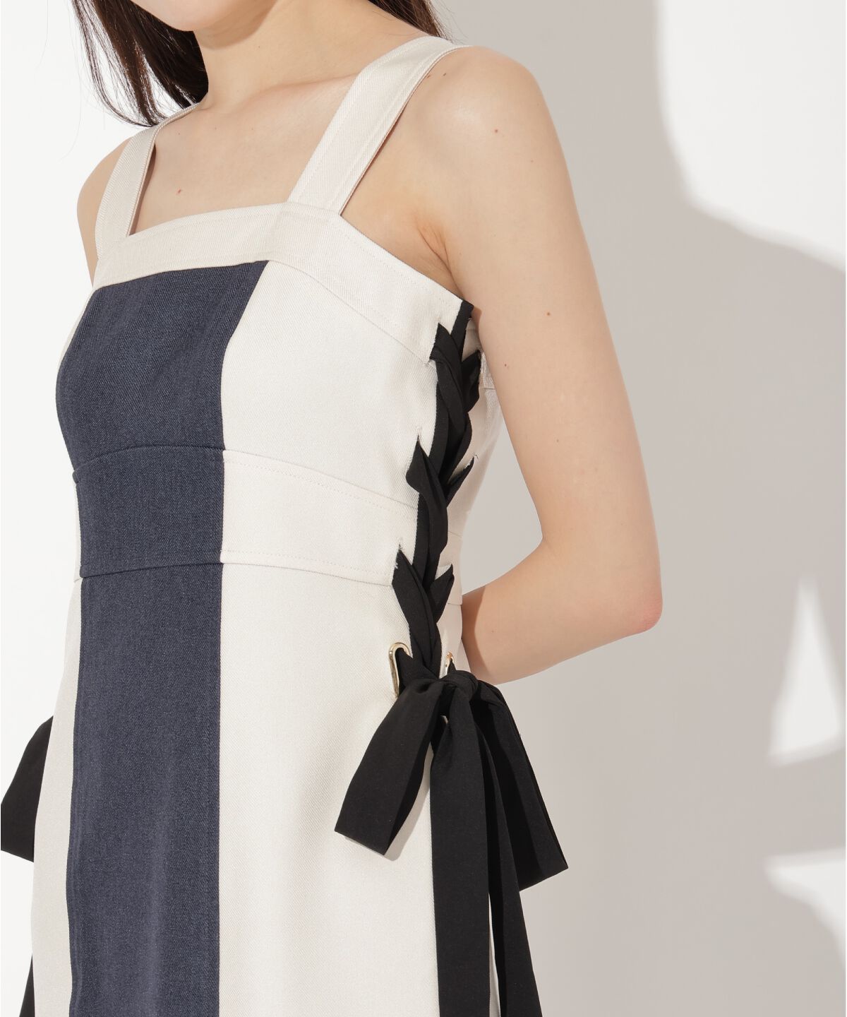 アンドクチュール「サイドリボン配色ジャンスカ」|ジャンパースカート|