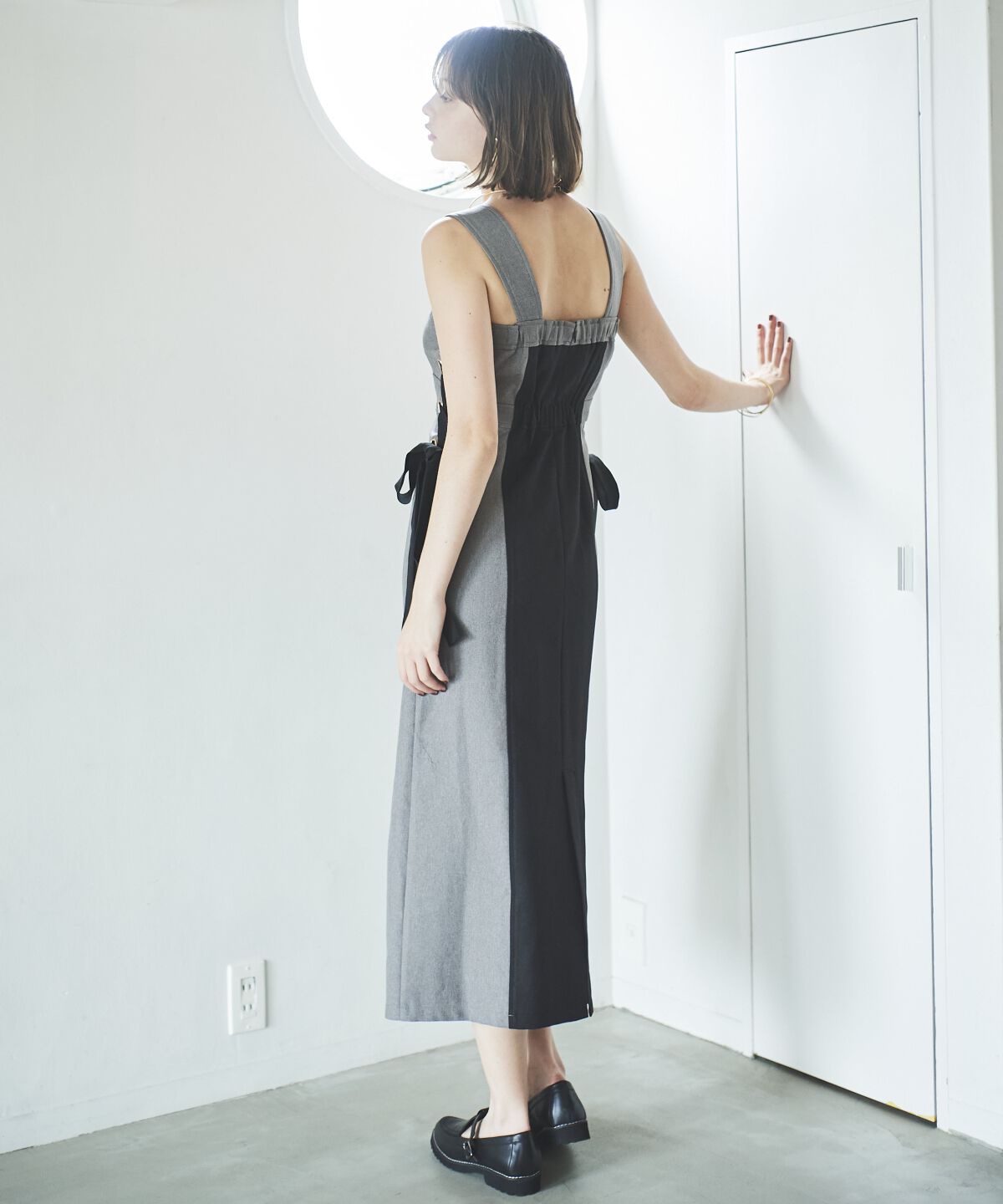 アンドクチュール「サイドリボン配色ジャンスカ」|ジャンパースカート|