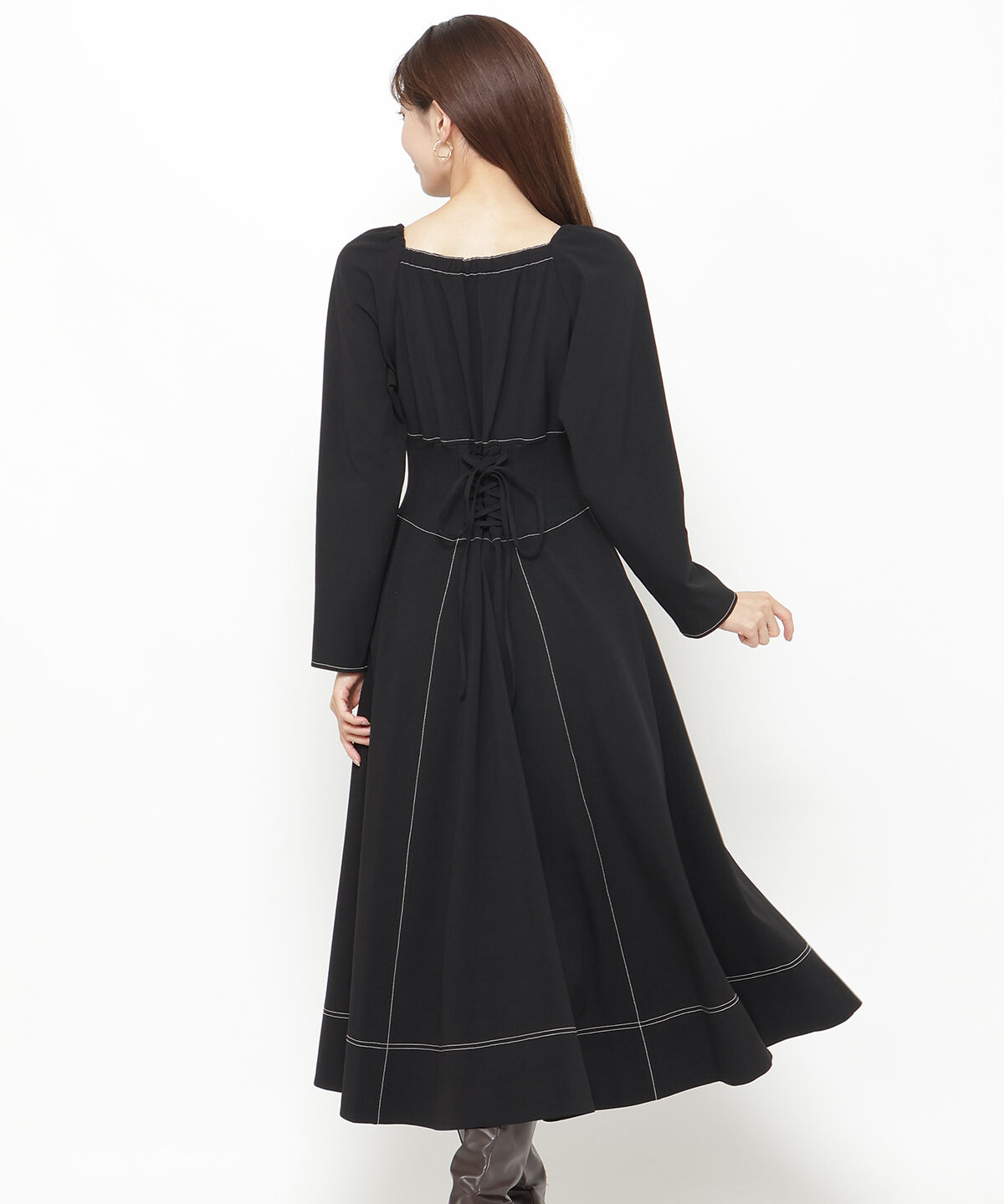 アンドクチュール「ウエストリブ配色ステッチワンピース」|ワンピース|