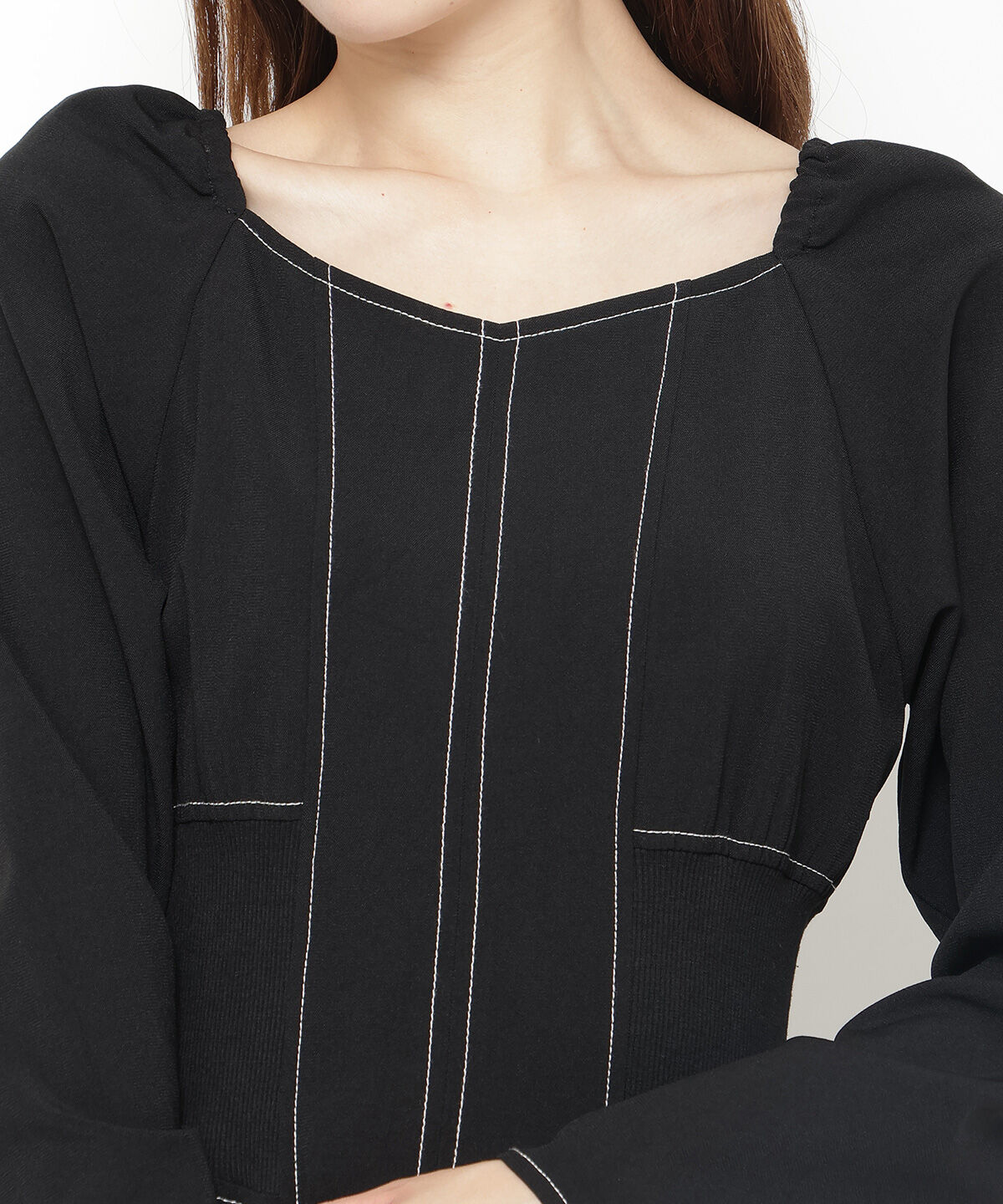 アンドクチュール「ウエストリブ配色ステッチワンピース」|ワンピース|