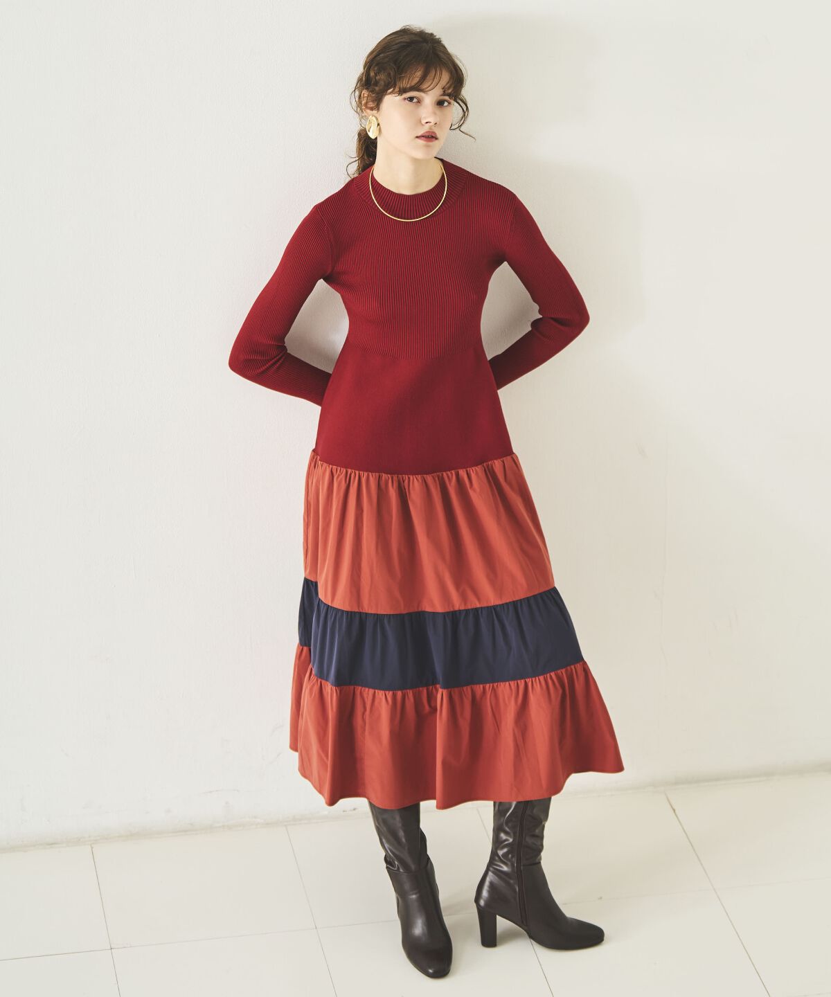 アンドクチュール「布帛ティアードドッキングワンピース」|ワンピース|