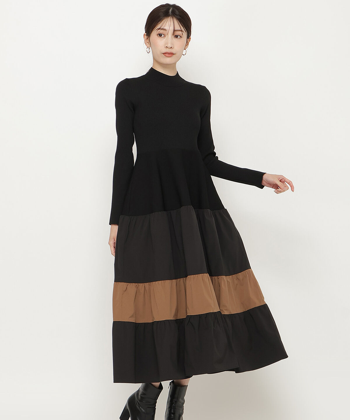 アンドクチュール「布帛ティアードドッキングワンピース」|ワンピース|