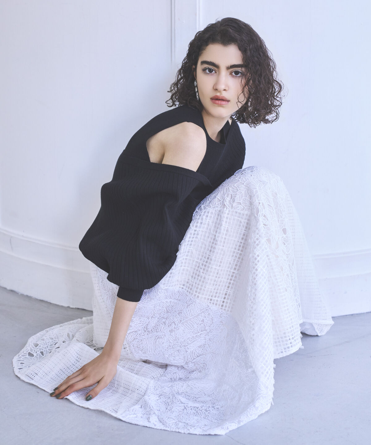 アンドクチュール「ウエストリブレースMIXロングスカート」|フレア|オフ