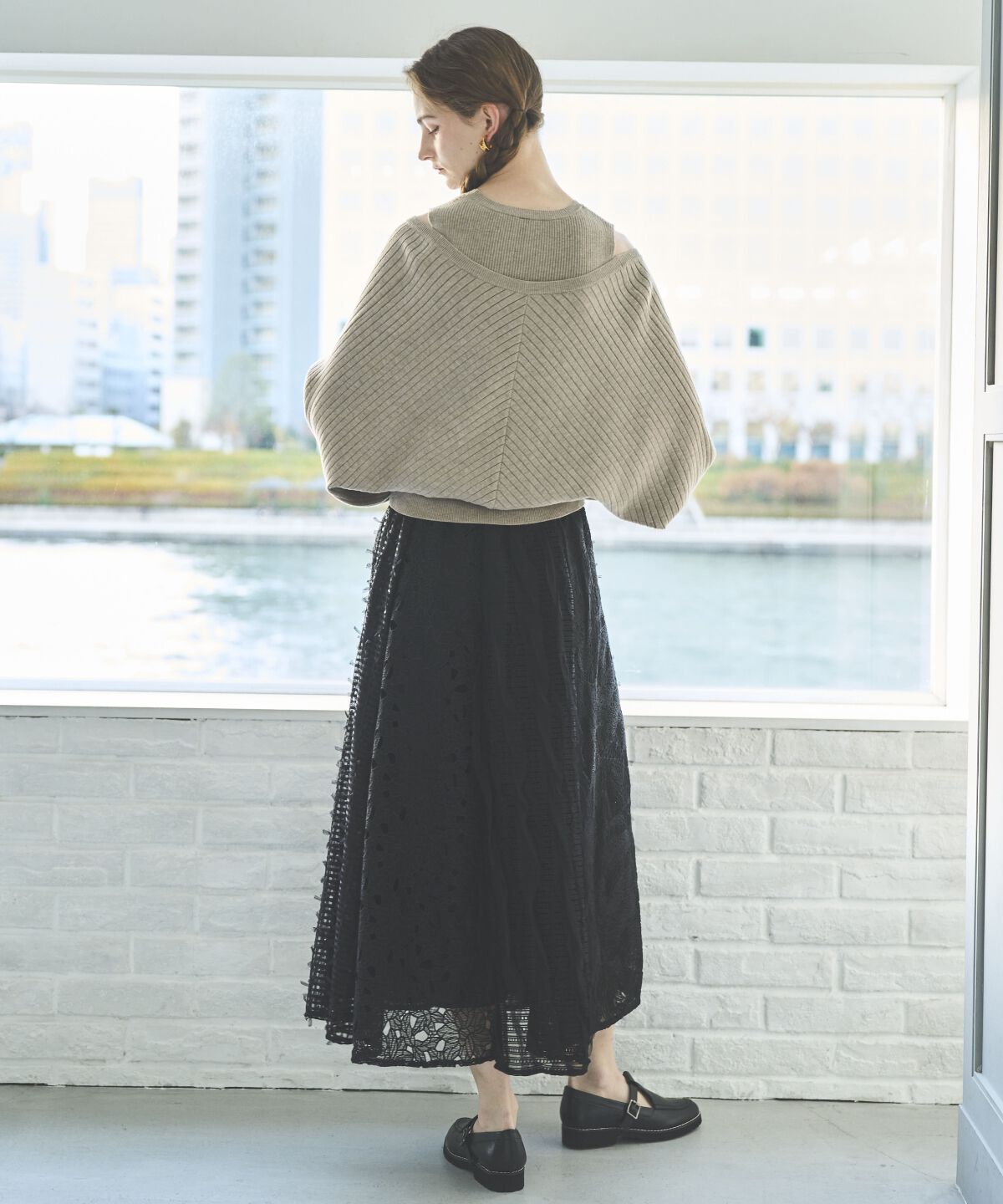 アンドクチュール「ウエストリブレースMIXロングスカート」|フレア|