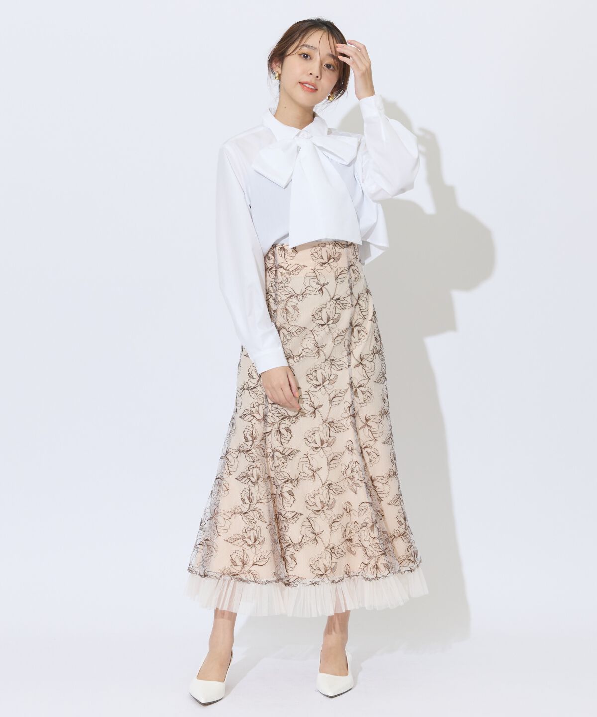 アンドクチュール「チュールヘムフローラルスカート」|フレア|