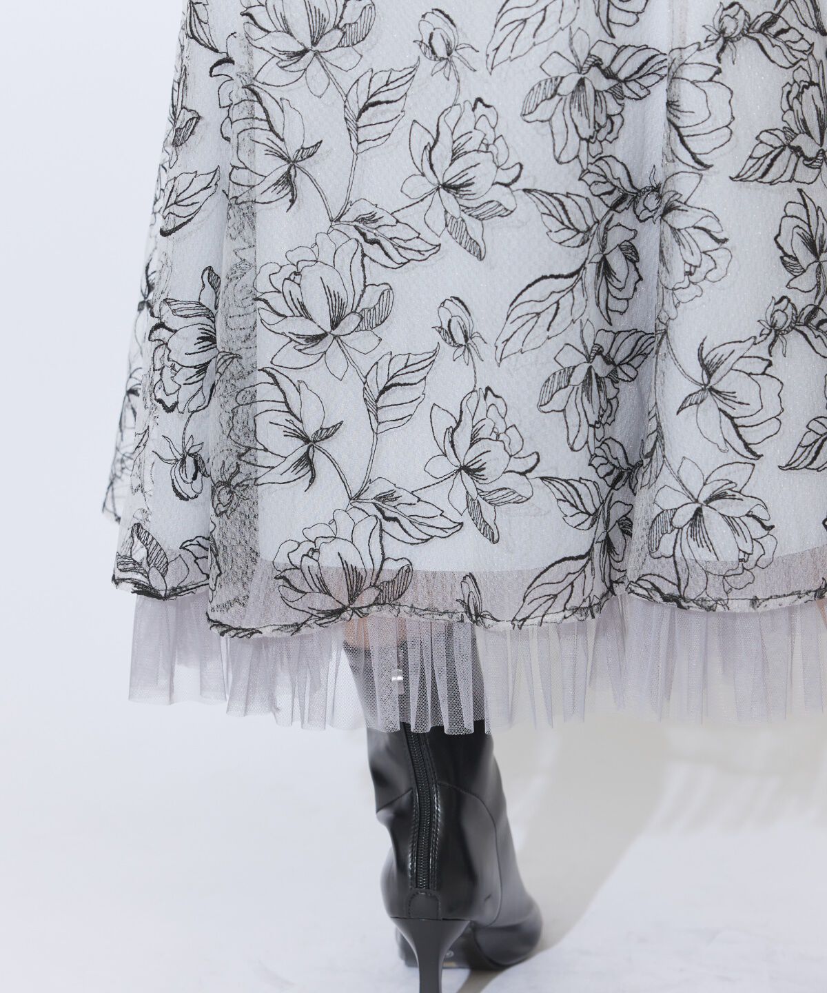 アンドクチュール「チュールヘムフローラルスカート」|フレア|