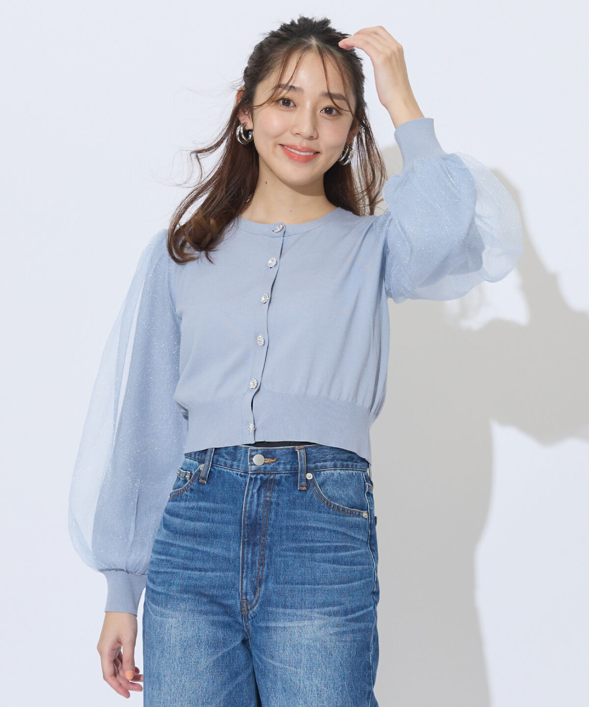 アンドクチュール「シアースリーブビジューカーディガン」|カーディガン|